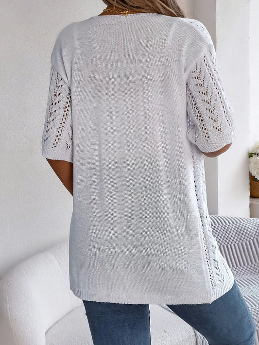 Openwork Open Front Half Sleeve Cardigan - adritiX