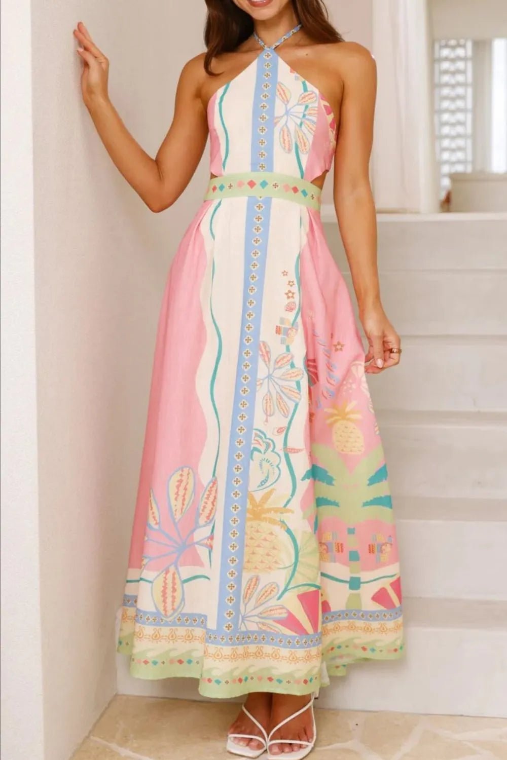 Printed Halter Neck Maxi Dress - adritiX