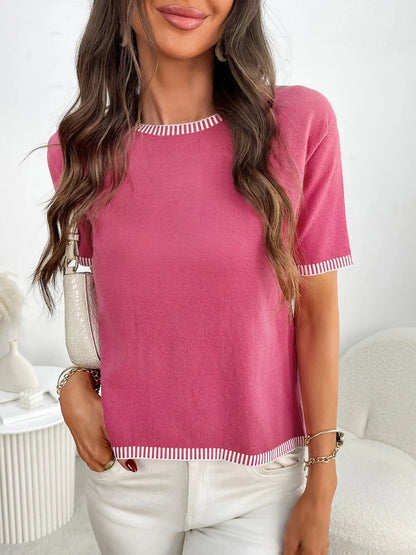 Short Sleeve Round Neck Knit Top - adritiX