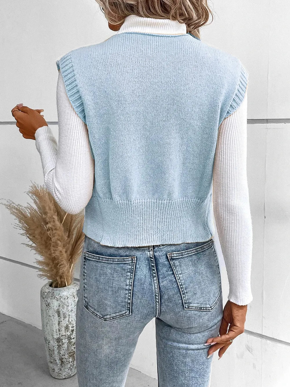 Full Size Button Up V-Neck Sweater Vest - adritiX