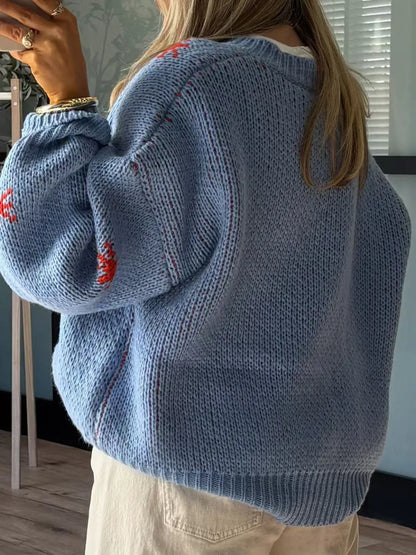 Elegant Boot Pattern Round Neck Dropped Shoulder Sweater - adritiX