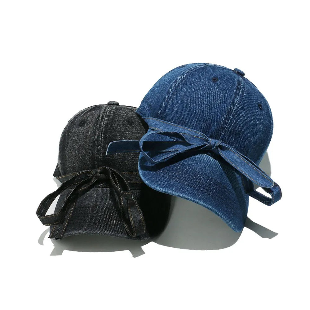 Washed Bow Denim Baseball Cap - adritiX