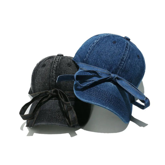 Washed Bow Denim Baseball Cap - adritiX