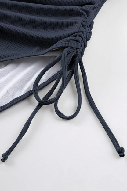 Ribbed Drawstring Sides Cutout One Piece Swimsuit - adritiX