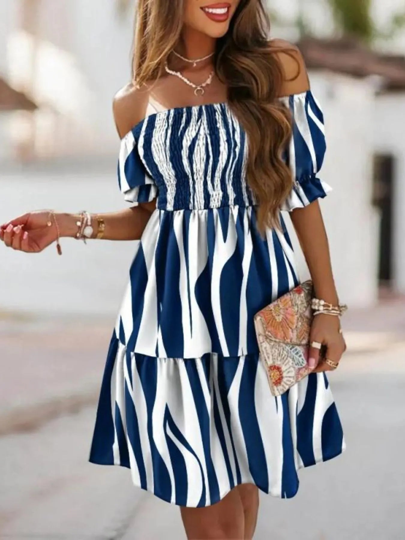 Off Shoulder Smocked Summer Dress - adritiX