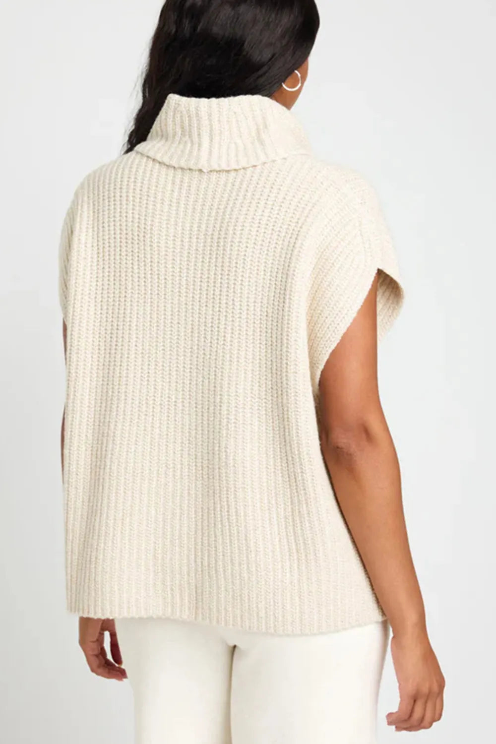 Slit Turtleneck Cap Sleeve Sweater - adritiX