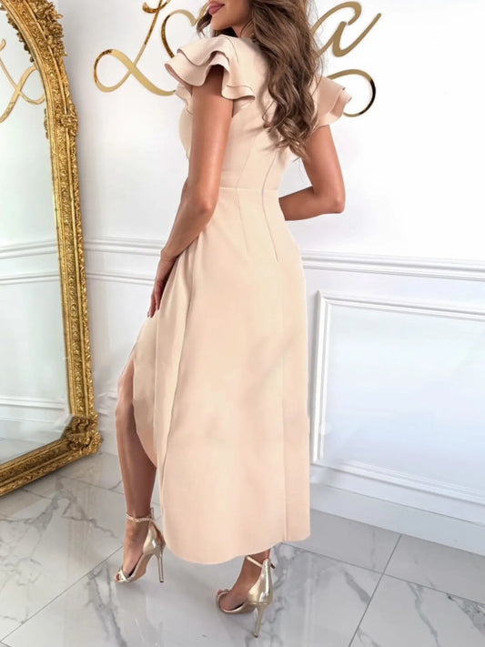 Surplice Ruffled Cap Sleeve Dress - adritiX