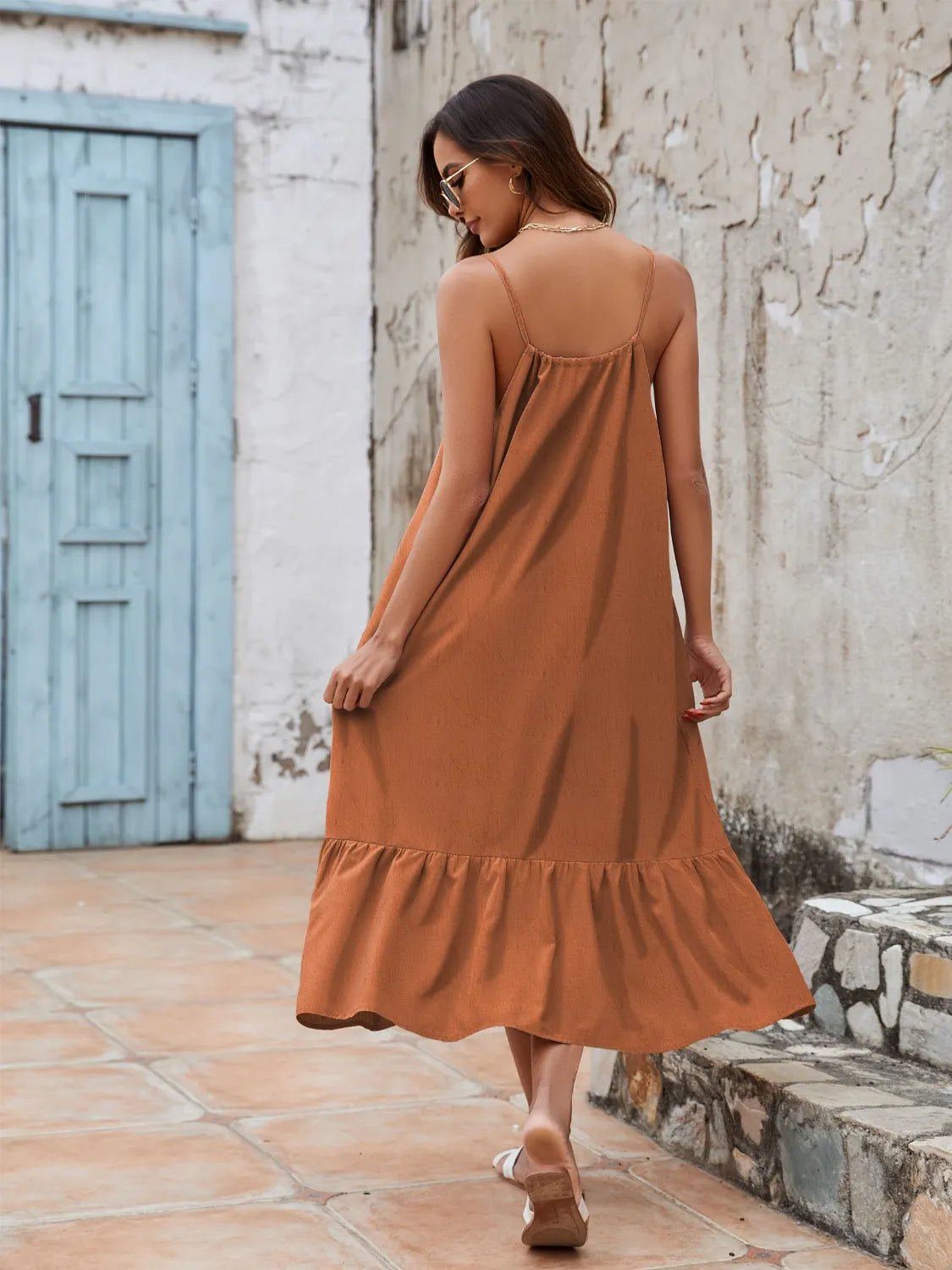 Ruffled Hem Midi Cami Dress - adritiX