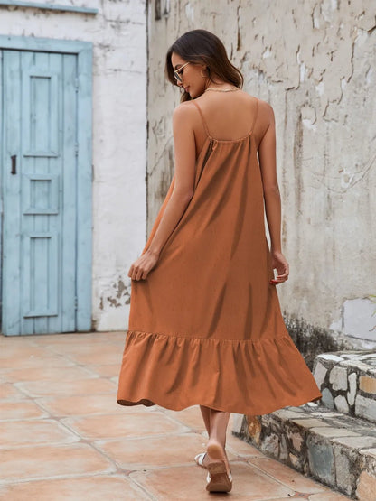 Ruffled Hem Midi Cami Dress - adritiX