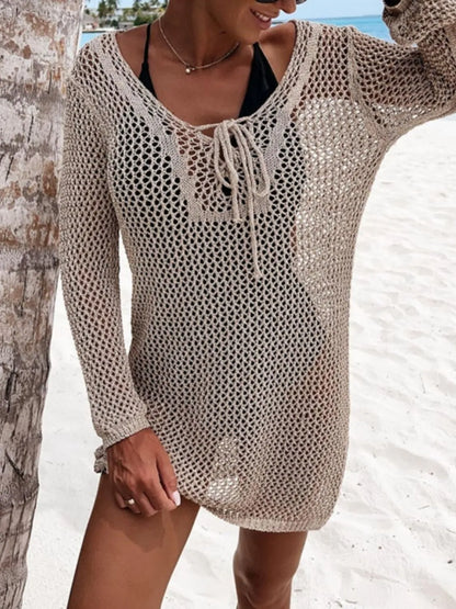 Openwork Long Sleeve Knit Cover Up - adritiX