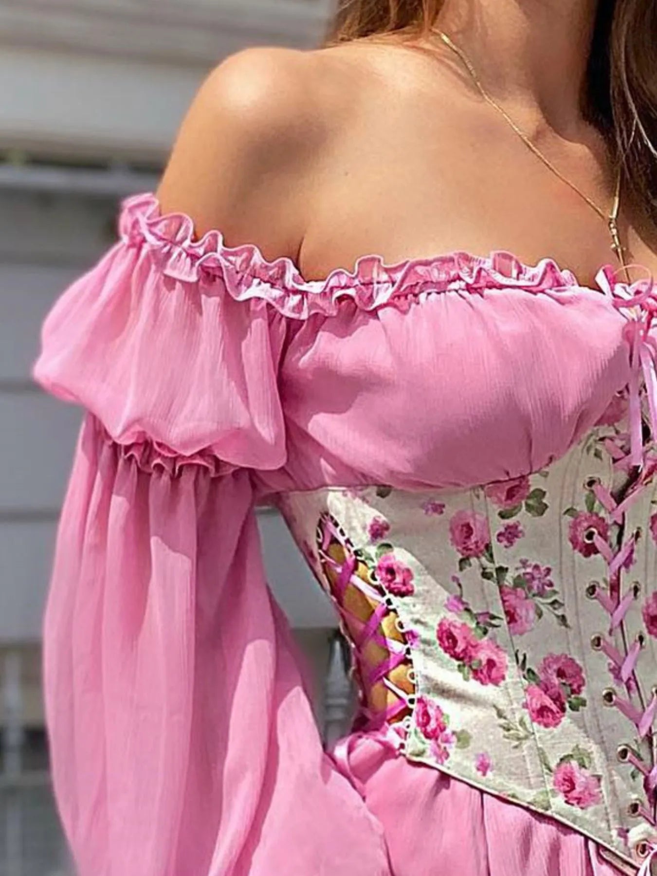 Floral Lace Up Long Sleeve Mini Dress - adritiX