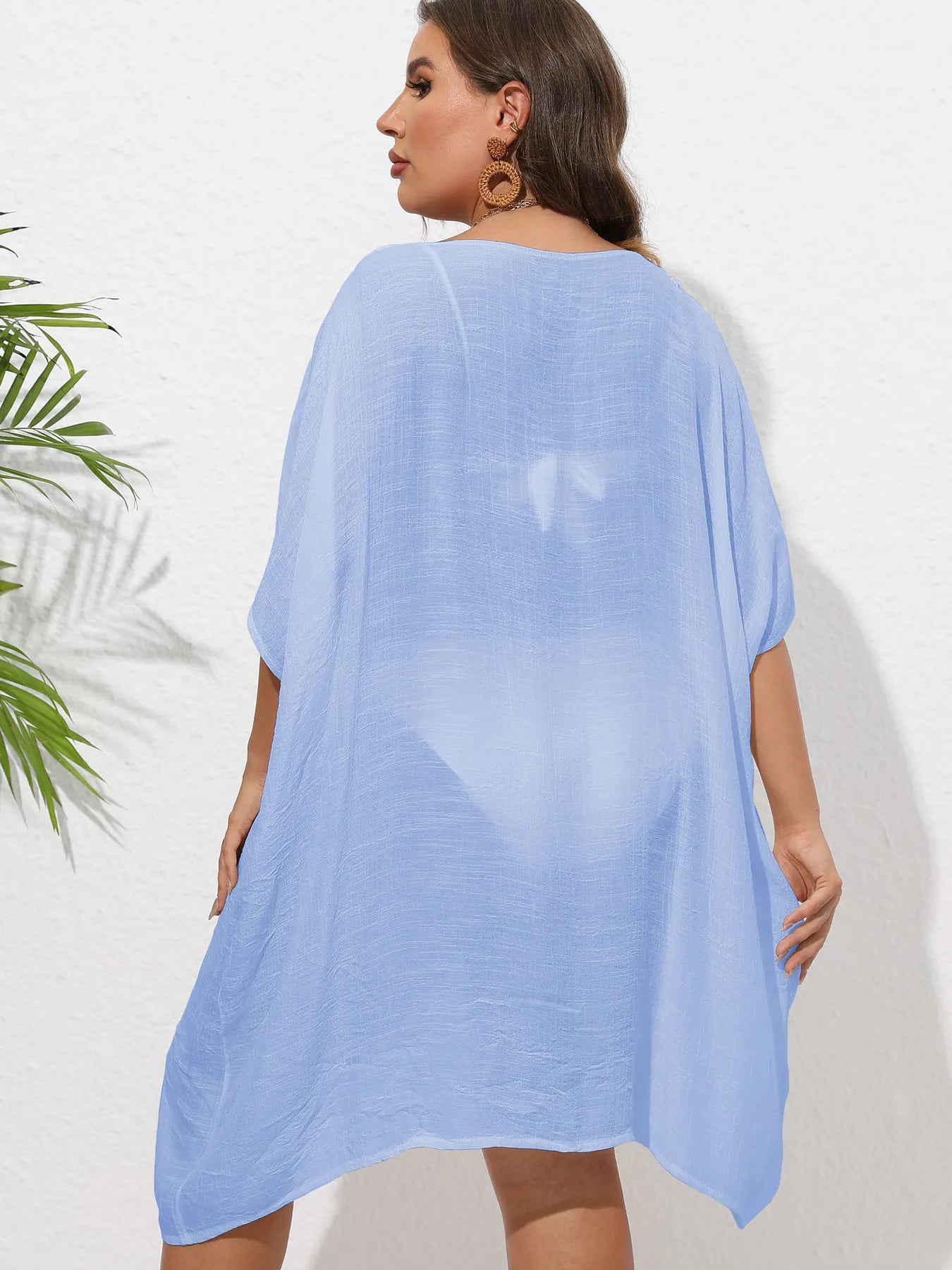 Crochet Trim V-Neck Beach Cover Up Dress - adritiX