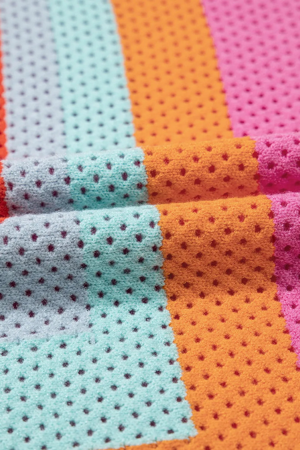 Color Block Eyelet Casual Knit Top - adritiX