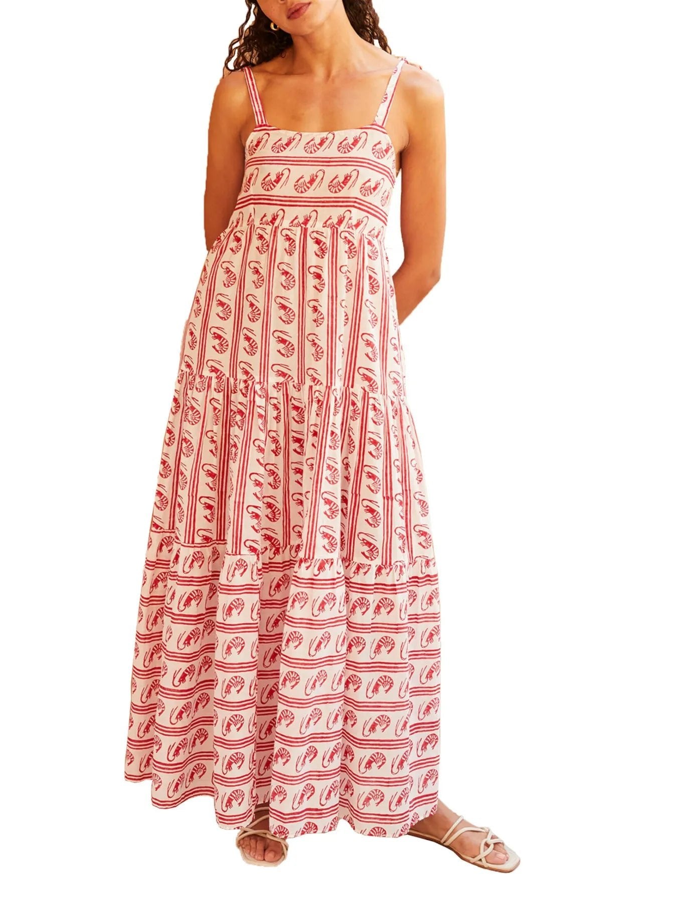Striped Tie-Shoulder Tiered Maxi Dress - adritiX