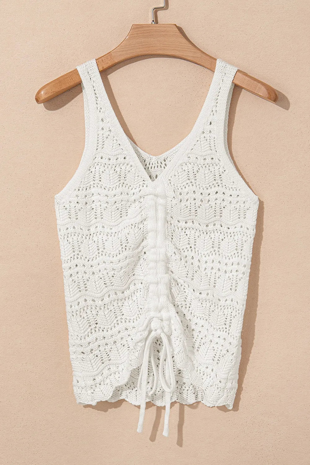 Hollowed Knit V Neck Drawstring Sweater Vest - adritiX