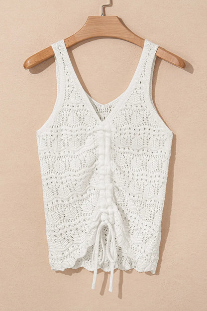 Hollowed Knit V Neck Drawstring Sweater Vest - adritiX