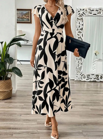 Printed Surplice Wrap Midi Dress - adritiX