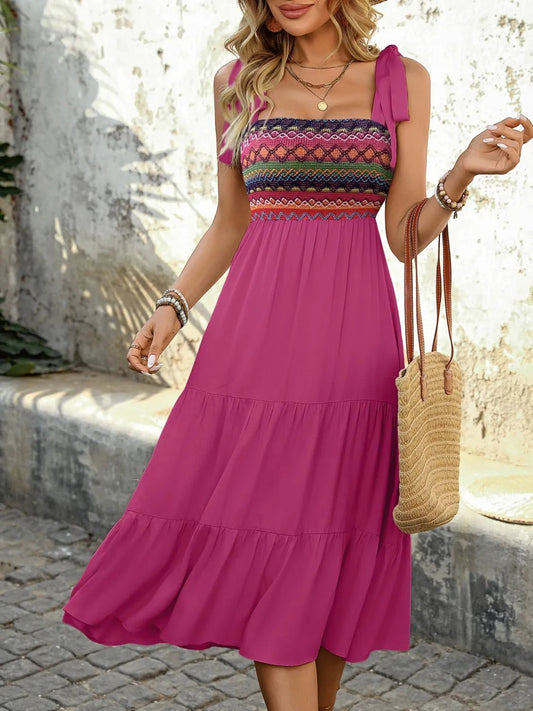 Tie Shoulder Tiered Midi Dress - adritiX