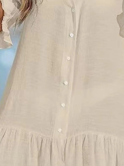 V-Neck Button Down Beach Cover Up Dress - adritiX