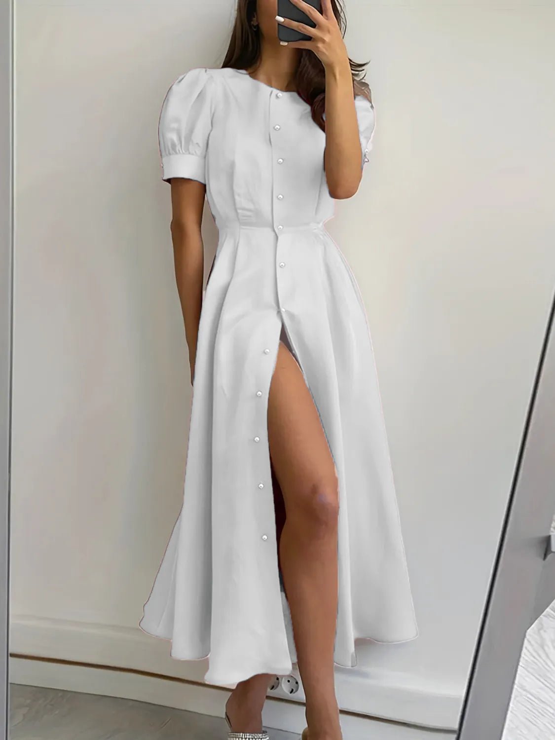 Button Down Short Sleeve Dress - adritiX