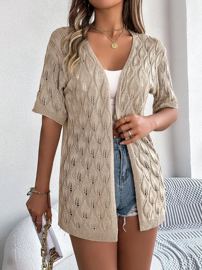 Openwork Open Front Short Sleeve Cardigan - adritiX