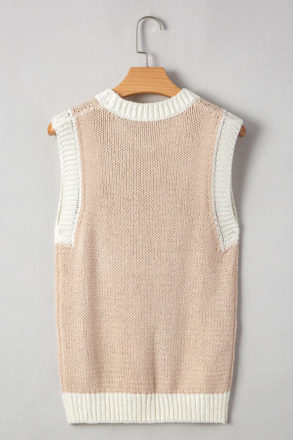Round Neck Contrast Sweater Vest - adritiX