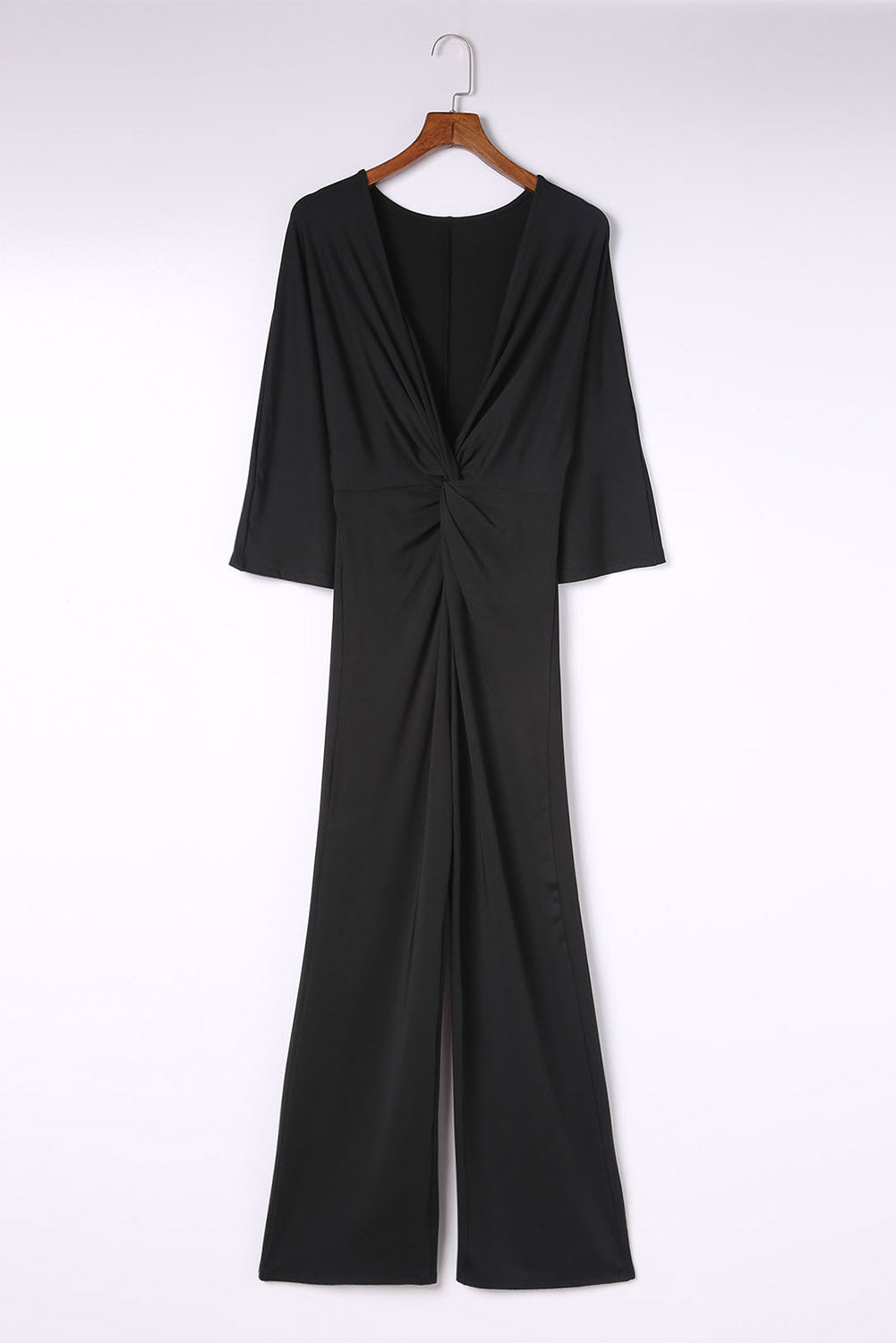 Elegant Twisted Plunge Three-Quarter Sleeve Jumpsuit - adritiX