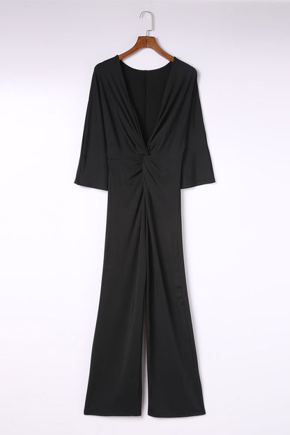 Elegant Twisted Plunge Three-Quarter Sleeve Jumpsuit - adritiX