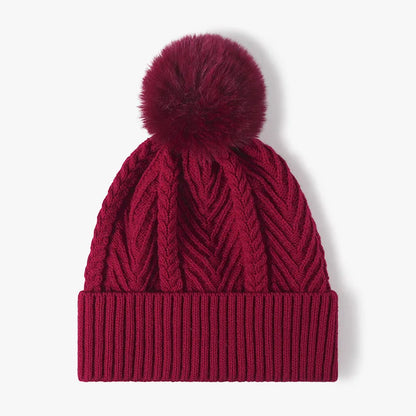 Cable Knit Solid Color Hat with Pompom - adritiX