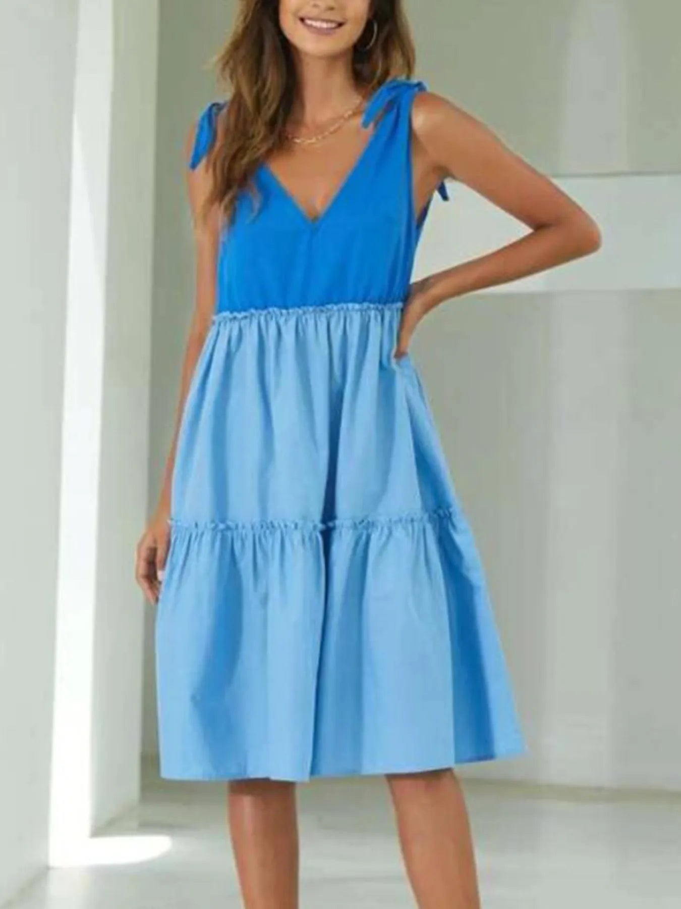 Colorblock Tiered Midi Tank Dress - adritiX