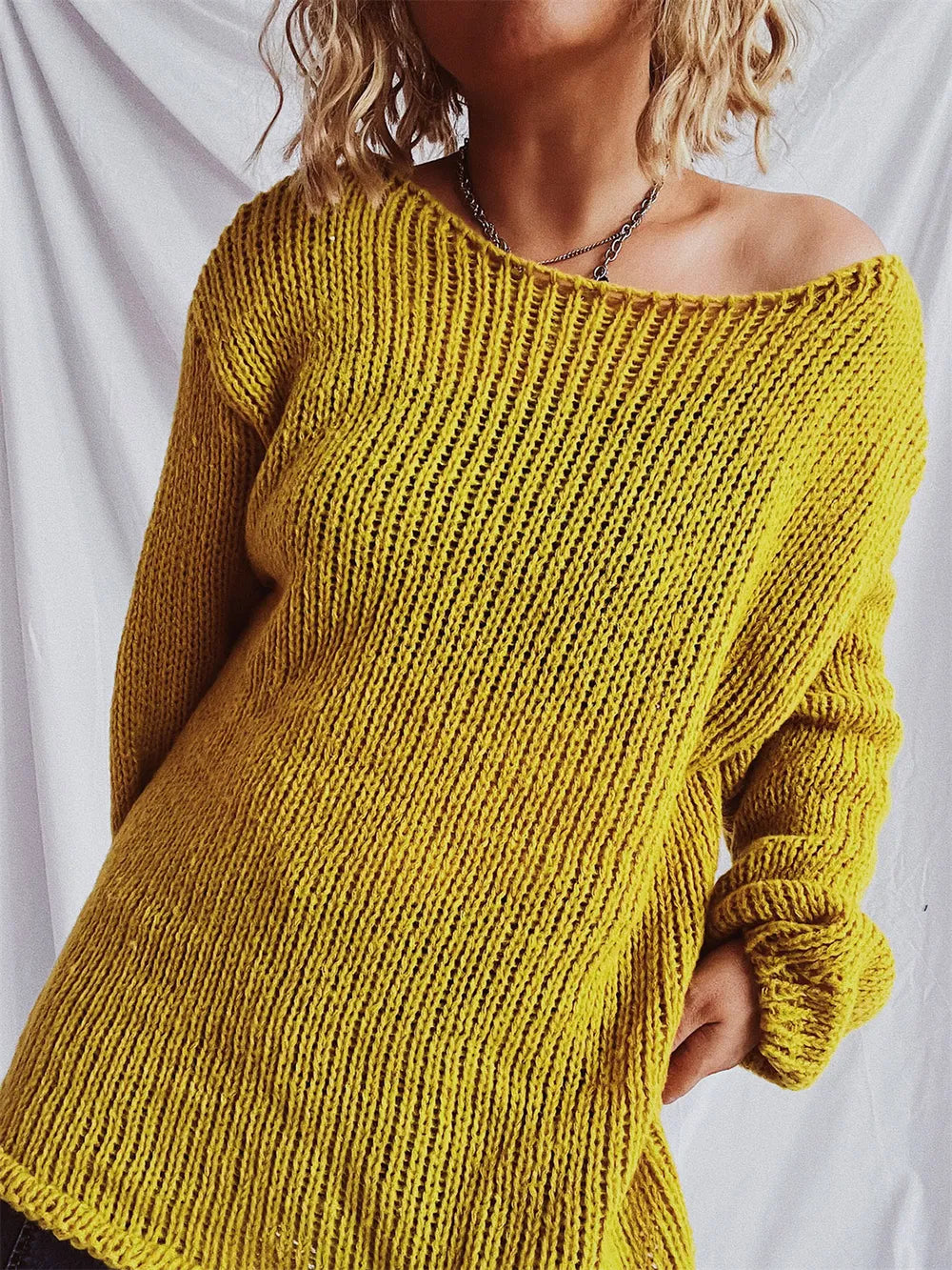 Boat Neck Dropped Shoulder Sweater - adritiX