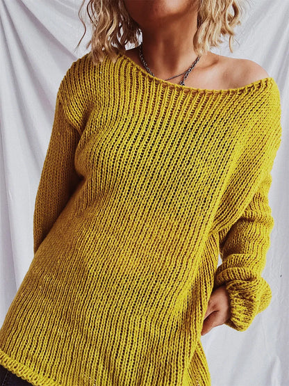 Boat Neck Dropped Shoulder Sweater - adritiX