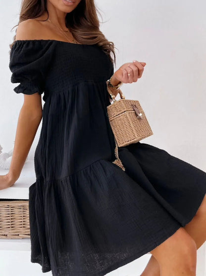 Smocked Off-Shoulder Mini Dress - adritiX