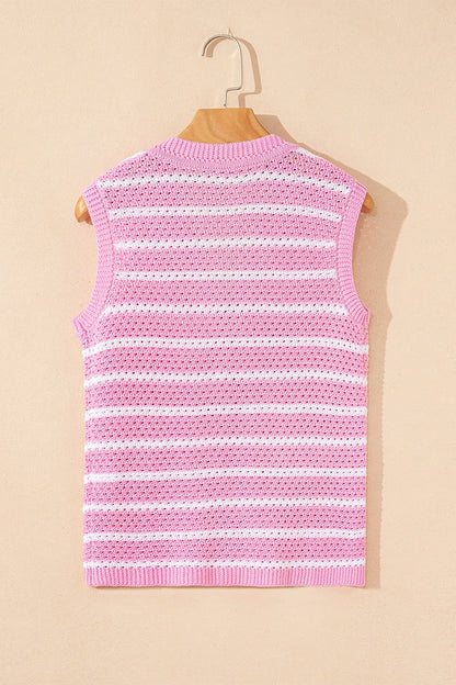Striped Button-Up Knit Sweater Vest - adritiX