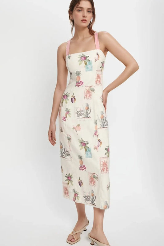Printed Square Neck Summer Midi Dress - adritiX
