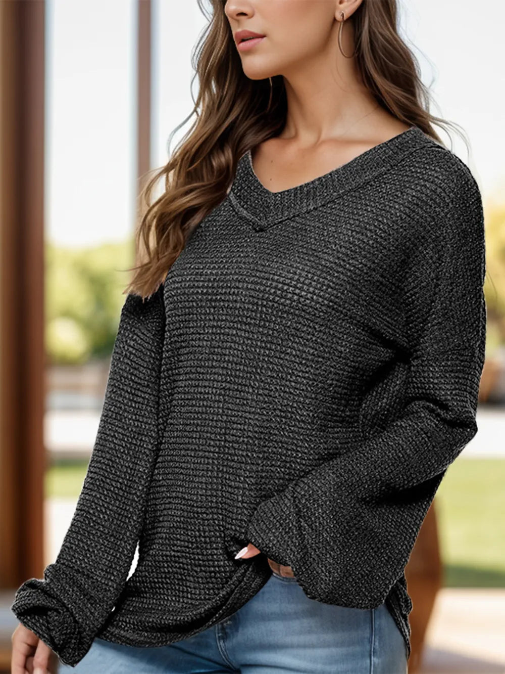 Dropped Shoulder Long Sleeve Knit Top - adritiX