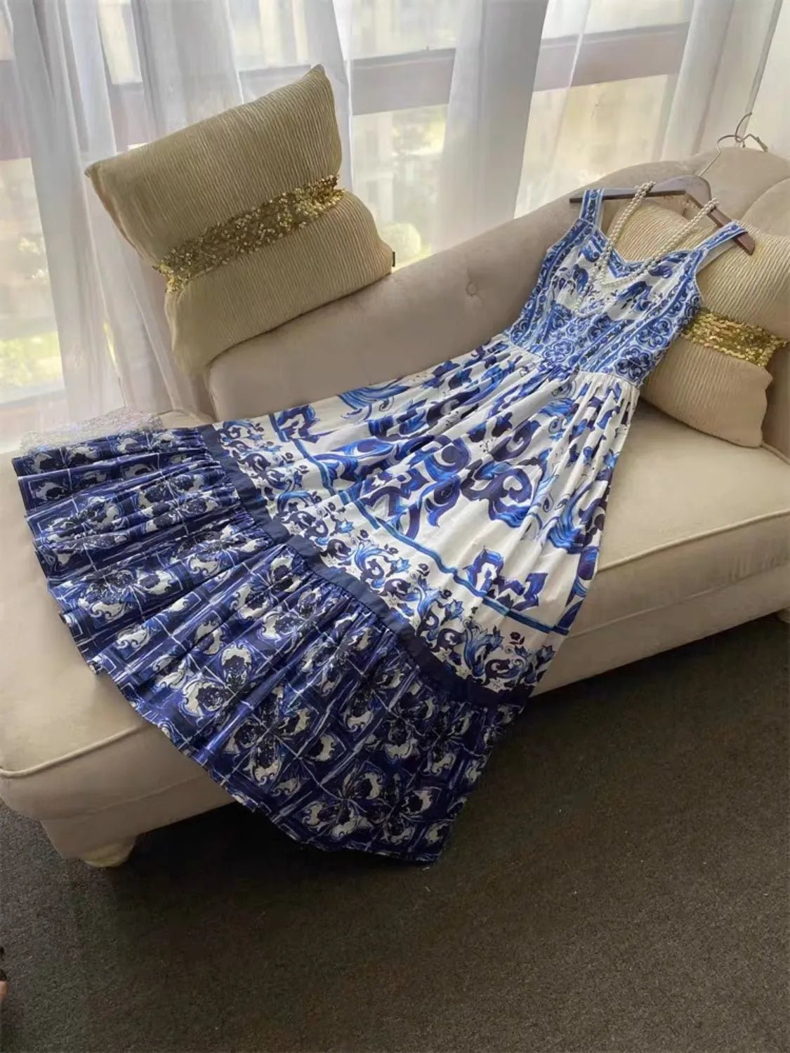 Smocked Printed Wide Strap Dress - adritiX