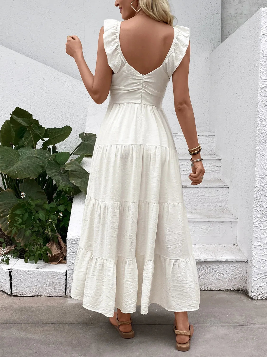 V-Neck Sleeveless Tiered Dress - adritiX