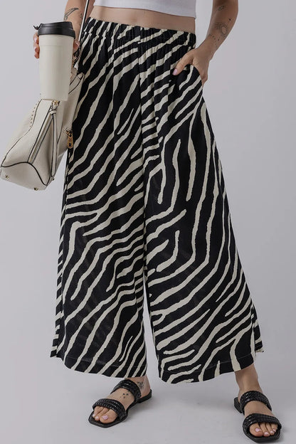 Zebra Striped Summer Wide Leg Pants - adritiX