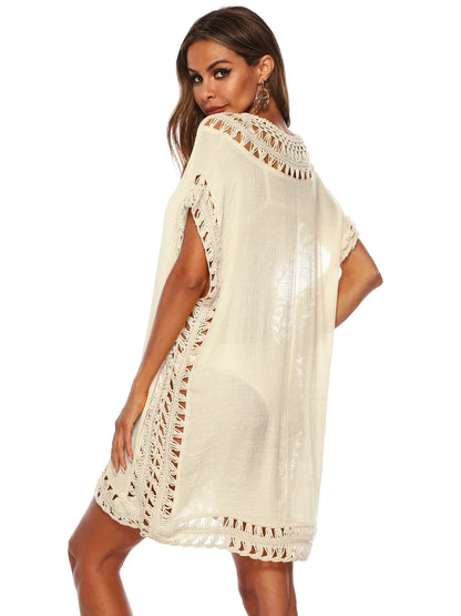 Bohemian Crochet Trim Beach Cover Up Dress - adritiX