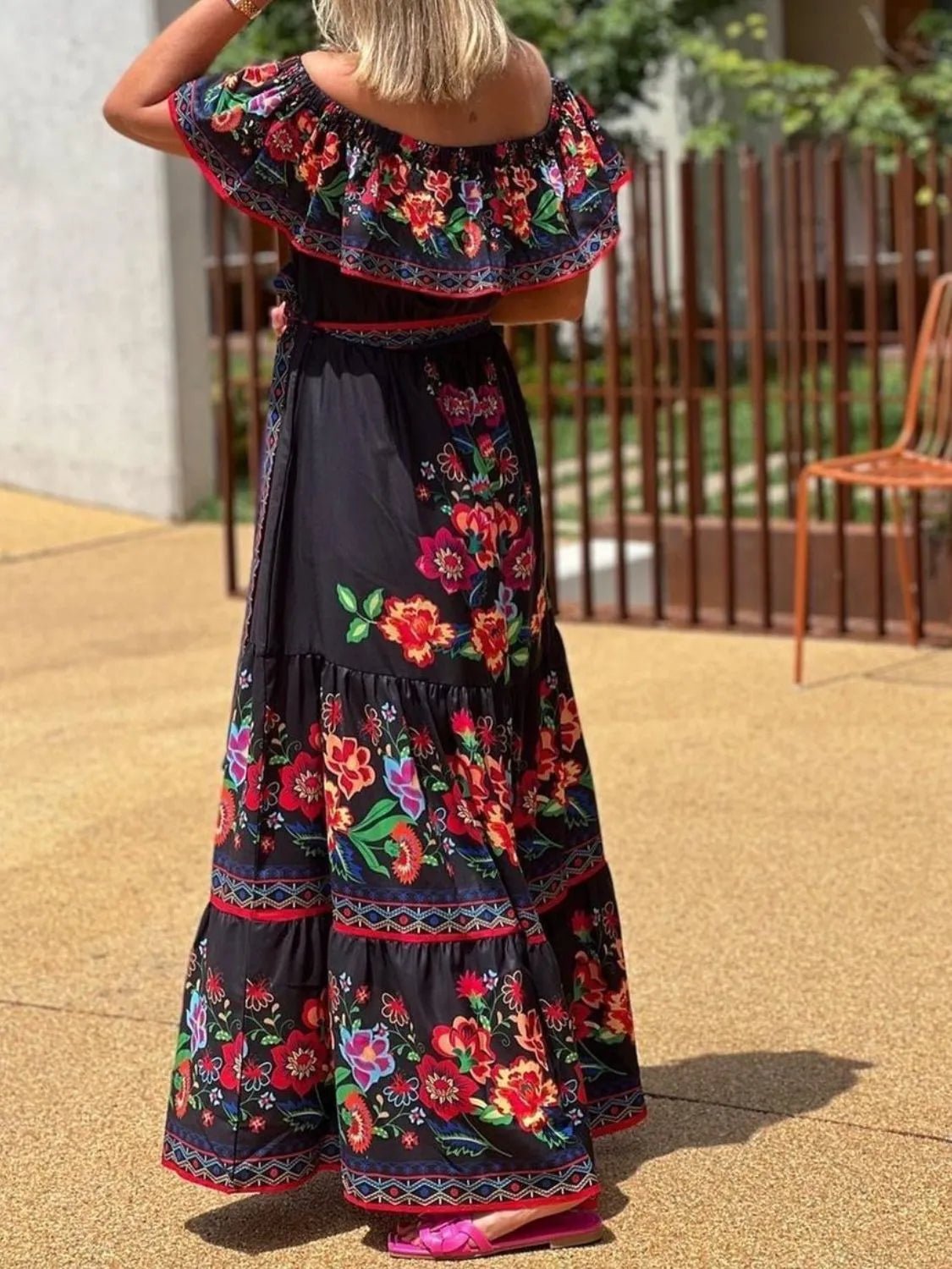 Floral Off Shoulder Ruffle Maxi Dress - adritiX