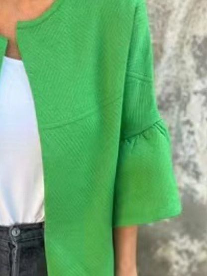 Full Size Bell Sleeve Open Front Cardigan Plus Size - adritiX