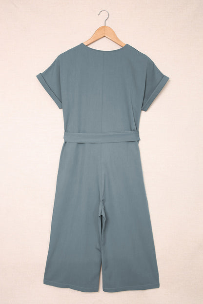 Elegant Tie-Waist Buttoned Cropped Jumpsuit - adritiX