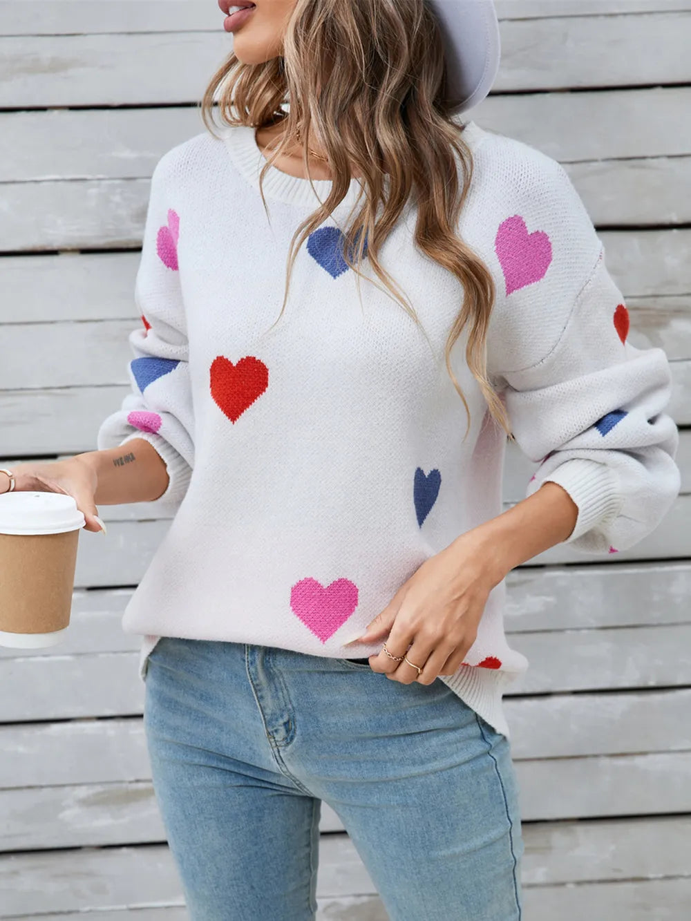 Angel Wings Heart Round Neck Long Sleeve Sweater - adritiX