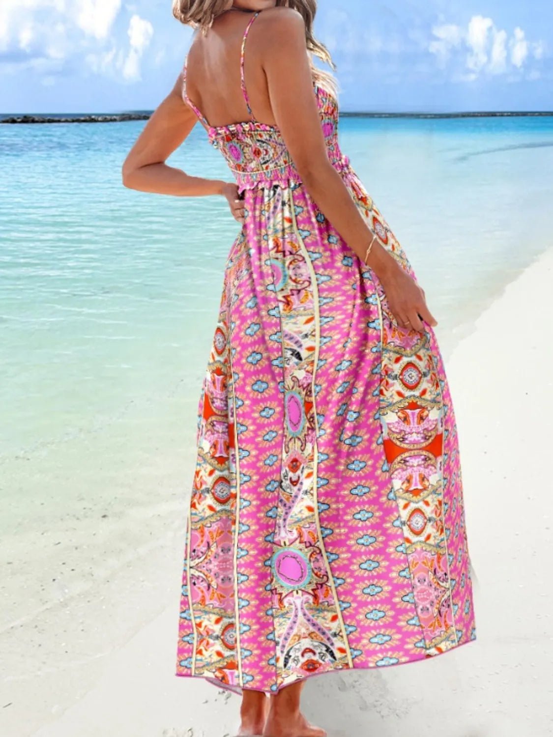 Printed Smocked Maxi Cami Dress - adritiX