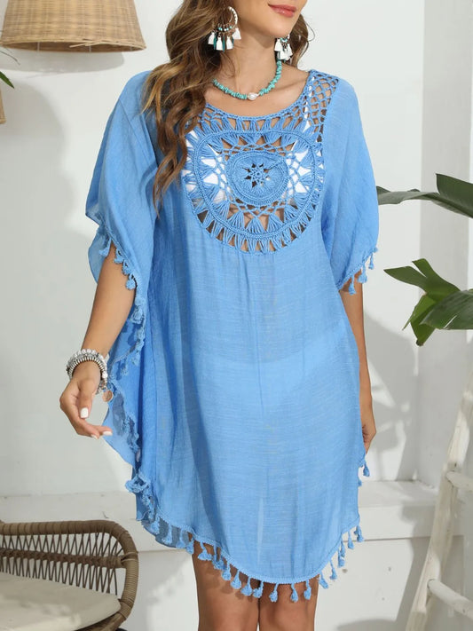 Tassel Crochet Round Neck Cover-Up - adritiX