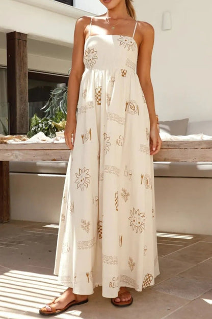 Cutout Back Printed Square Neck Maxi Cami Dress - adritiX