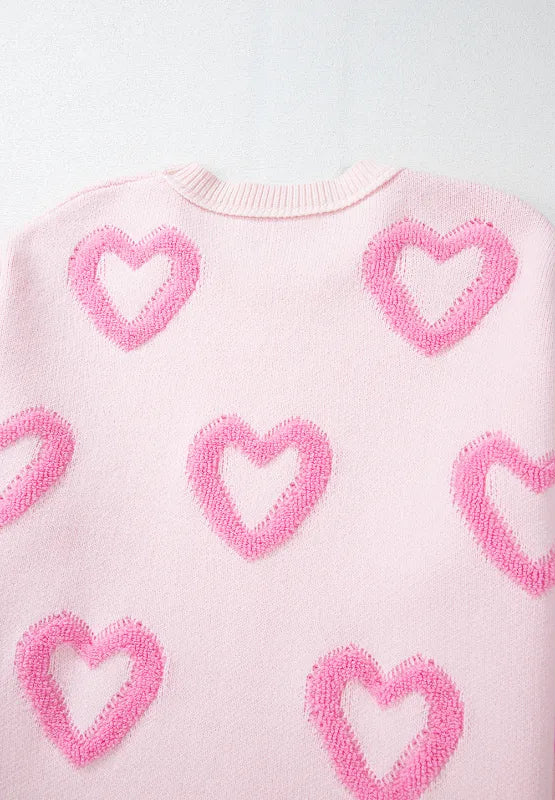 High-Low Heart Round Neck Long Sleeve Sweater - adritiX