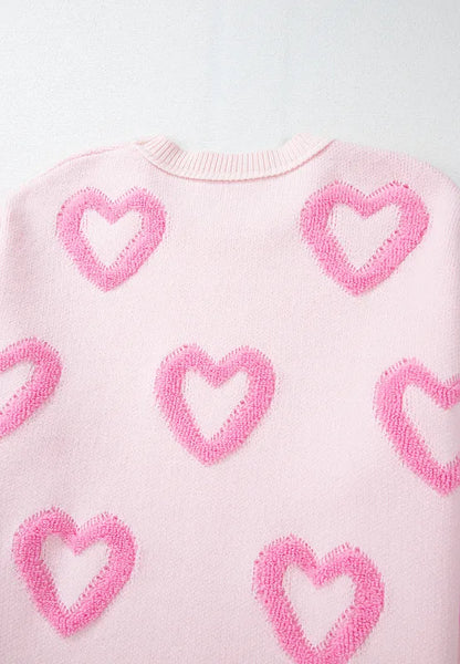 High-Low Heart Round Neck Long Sleeve Sweater - adritiX