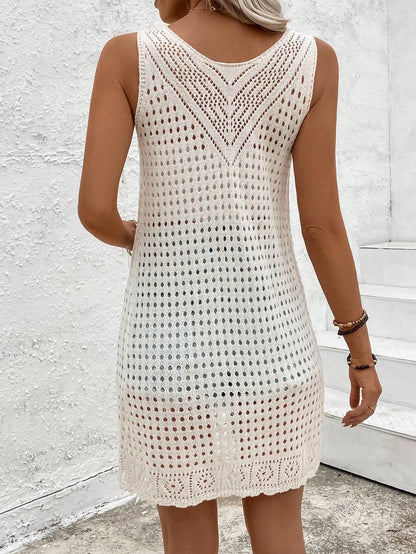 Front Tie Crochet Sleeveless Longline Cardigan - adritiX